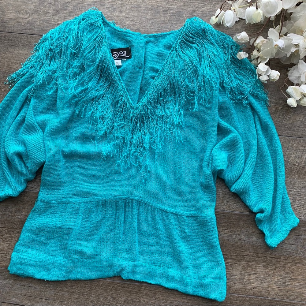 Vintage Sybil Turquoise Fringe Boho Top